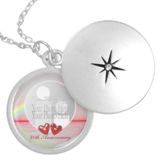 40th Anniversary Ruby Hearts Photo Locket Necklace