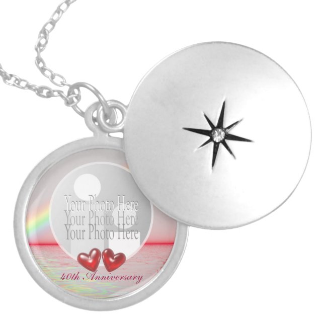 40th Anniversary Ruby Hearts Photo Locket Necklace (Front)