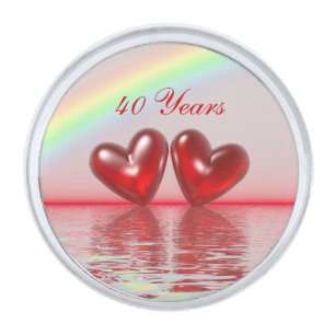 40th Anniversary Ruby Hearts Silver Finish Lapel Pin
