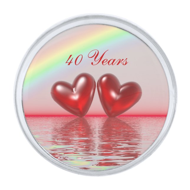 40th Anniversary Ruby Hearts Silver Finish Lapel Pin (Front)