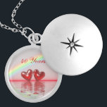 40th Anniversary Ruby Hearts Silver Plated Necklace<br><div class="desc">Locket necklace with my original artwork of two ruby hearts floating on the water under a rainbow. Customizable text says "40 Years".</div>