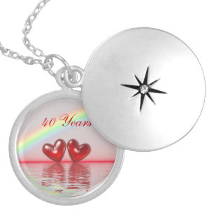 40th Anniversary Ruby Hearts Silver Plated Necklace