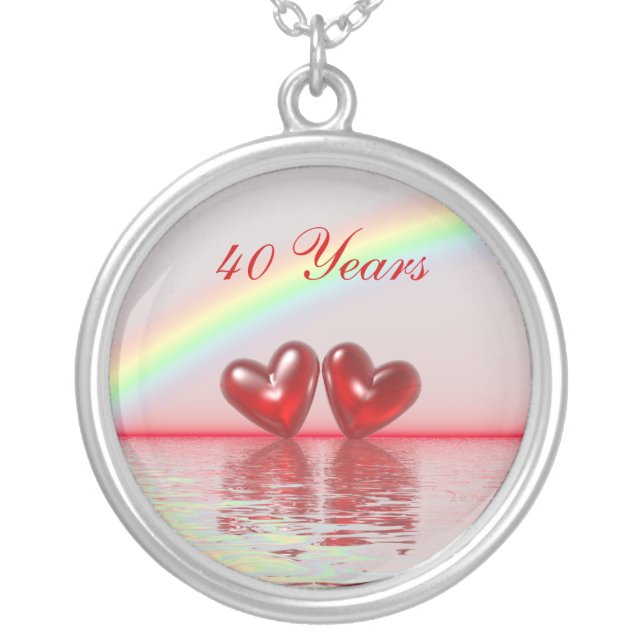 40th Anniversary Ruby Hearts Silver Plated Necklace (Front)