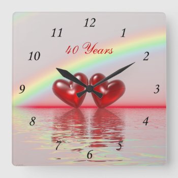 40th Anniversary Ruby Hearts Square Wall Clock by Peerdrops at Zazzle
