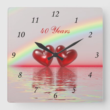 40th Anniversary Ruby Hearts Square Wall Clock