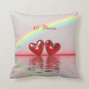 40th Anniversary Ruby Hearts Throw Pillow
