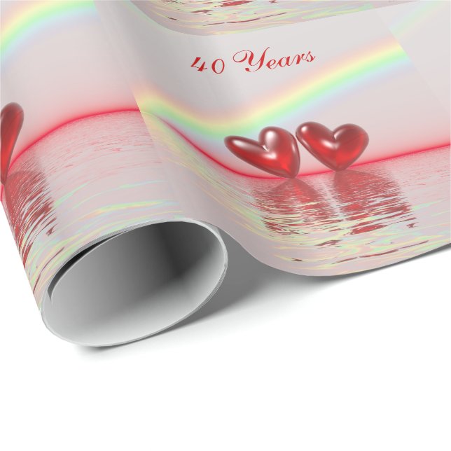 40th Anniversary Ruby Hearts Wrapping Paper (Roll Corner)