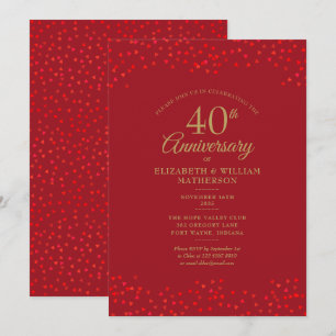 40th Anniversary Ruby Love Hearts Confetti Invitation