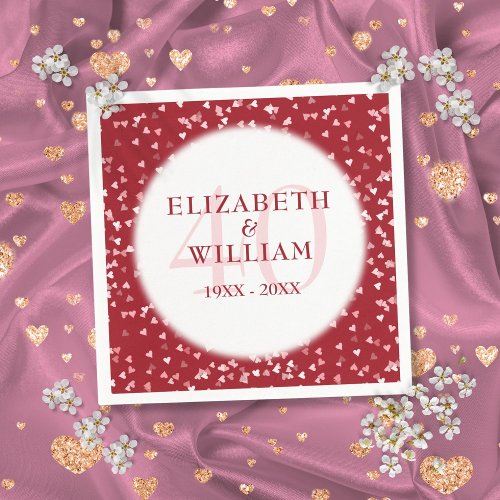 40th Anniversary Ruby Love Hearts Confetti Napkins