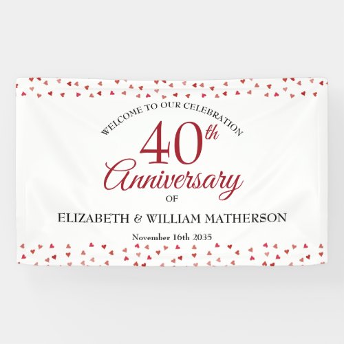 40th Anniversary Ruby Love Hearts Confetti Welcome Banner