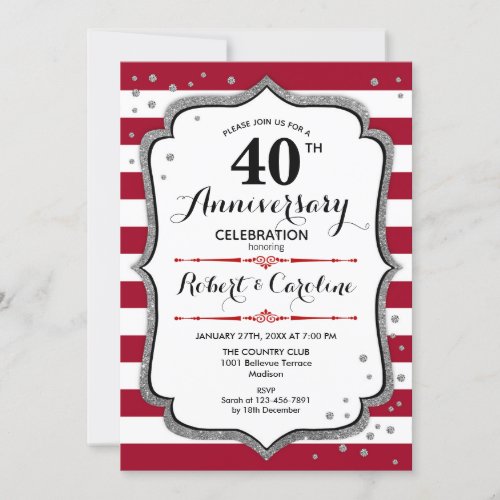 40th Anniversary _ Ruby Red White Silver Invitation