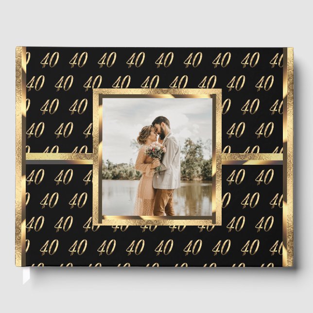 40th Anniversary Ruby Wedding Black and Gold Guest Book (Front)