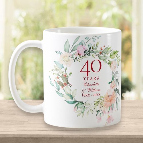 40th Anniversary Ruby Wedding Country Floral Coffee Mug