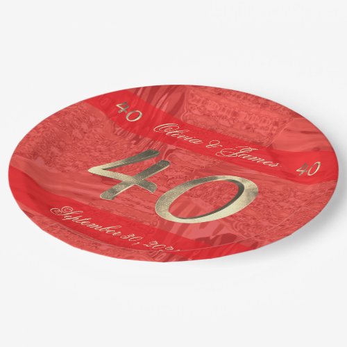 40th Anniversary Ruby Wedding Elegant Red and Gold Paper Plates