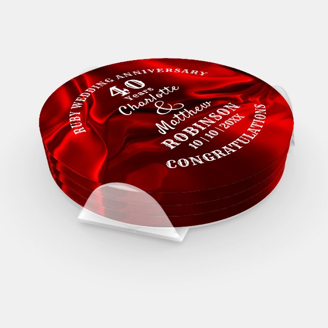 40th Anniversary Ruby Wedding Gift Personalized Coaster Set (Set)