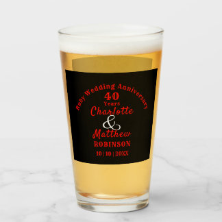 40th Anniversary Ruby Wedding Gift Personalized Glass
