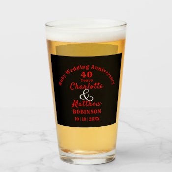 40th Anniversary Ruby Wedding Gift Personalized Glass by Flissitations at Zazzle