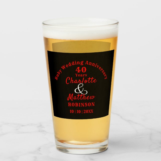 40th Anniversary Ruby Wedding Gift Personalized Glass (Front Filled)