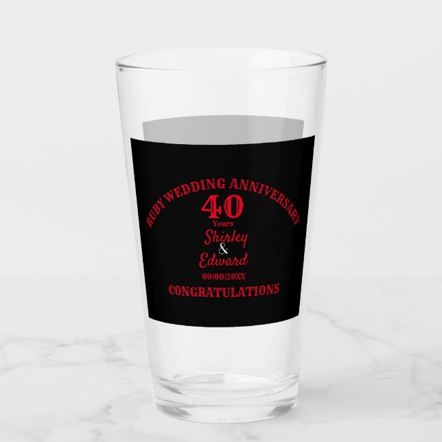 40th Anniversary Ruby Wedding Gift: Personalized  Glass (Front)