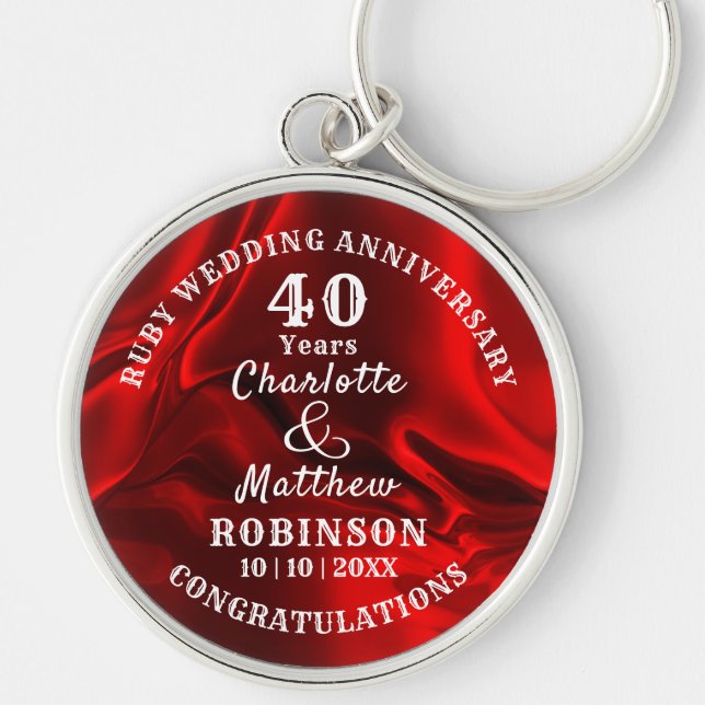 40th Anniversary Ruby Wedding Gift Personalized Keychain (Front)