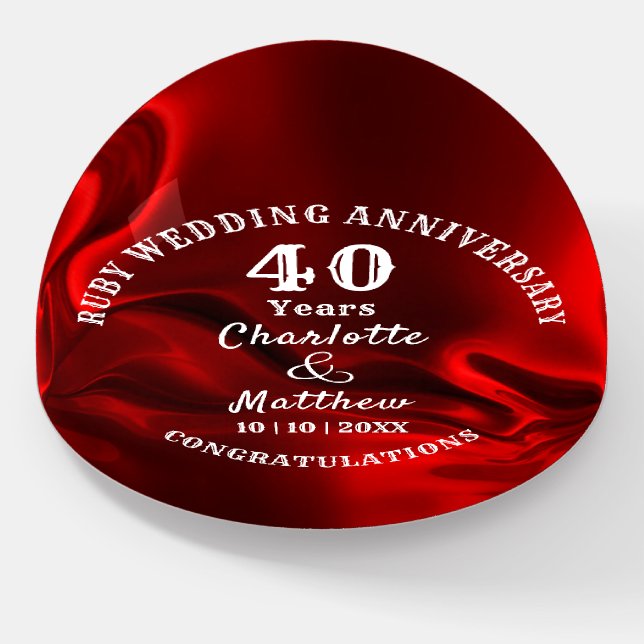 40th Anniversary Ruby Wedding Gift Personalized Paperweight (Angled)