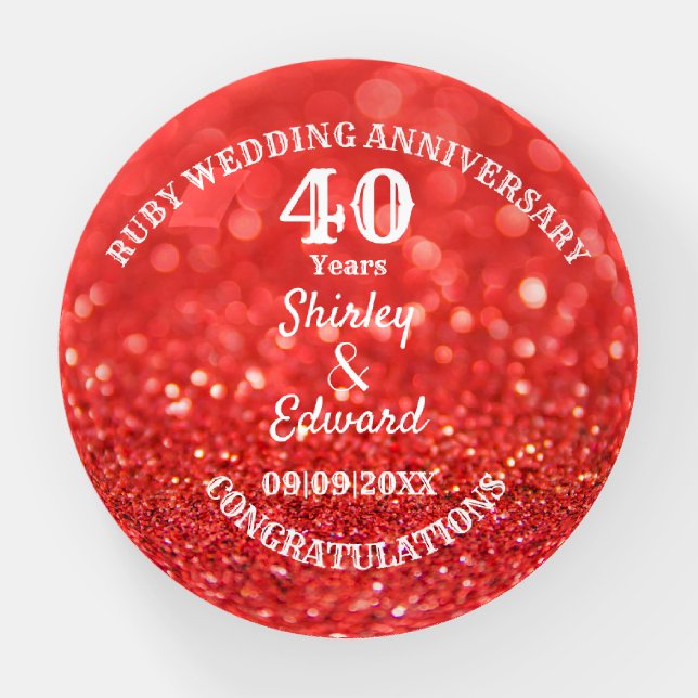 40th Anniversary Ruby Wedding Gift: Personalized  Paperweight (Front)
