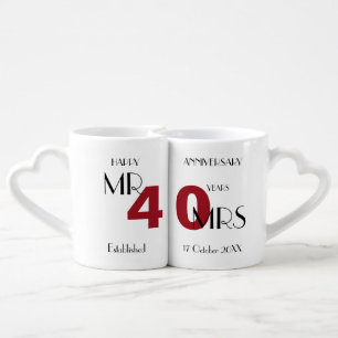 40th Anniversary Ruby Wedding Personalized Coffee Mug Set