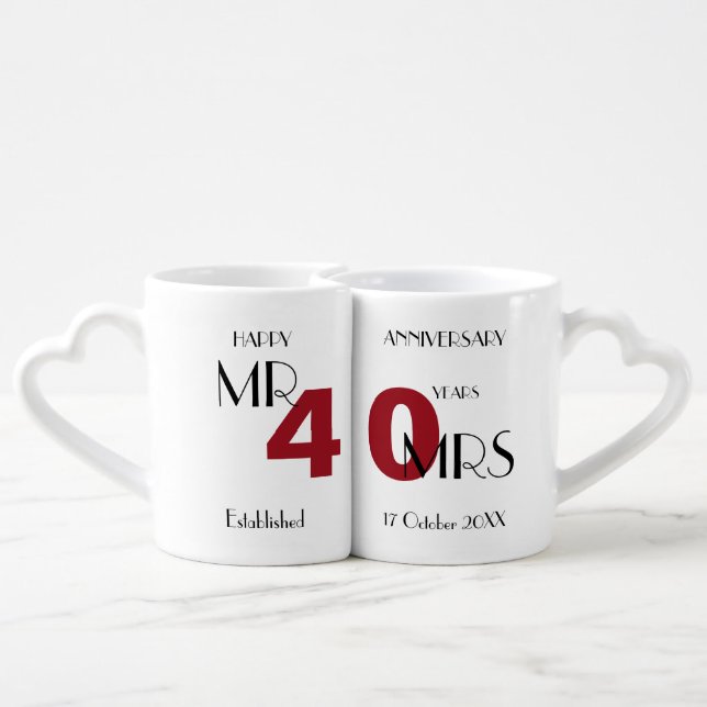40th Anniversary Ruby Wedding Personalized Coffee Mug Set (Back Nesting)