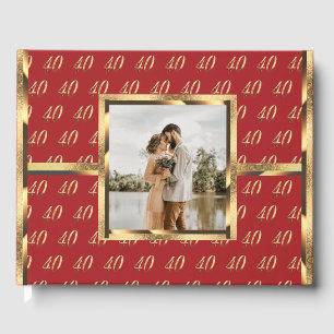 40th Anniversary Ruby Wedding Red and Gold Guest Book
