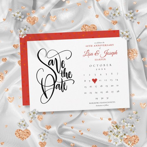 40th Anniversary Save the Date Calendar Ruby Heart