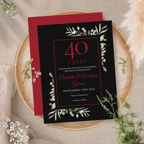 40th Anniversary Save the Date Greenery Leaves Postcard