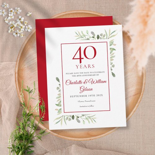40th Anniversary Save the Date Greenery Postcard