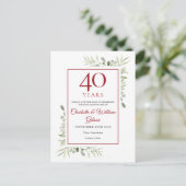 40th Anniversary Save the Date Greenery Postcard (Standing Front)