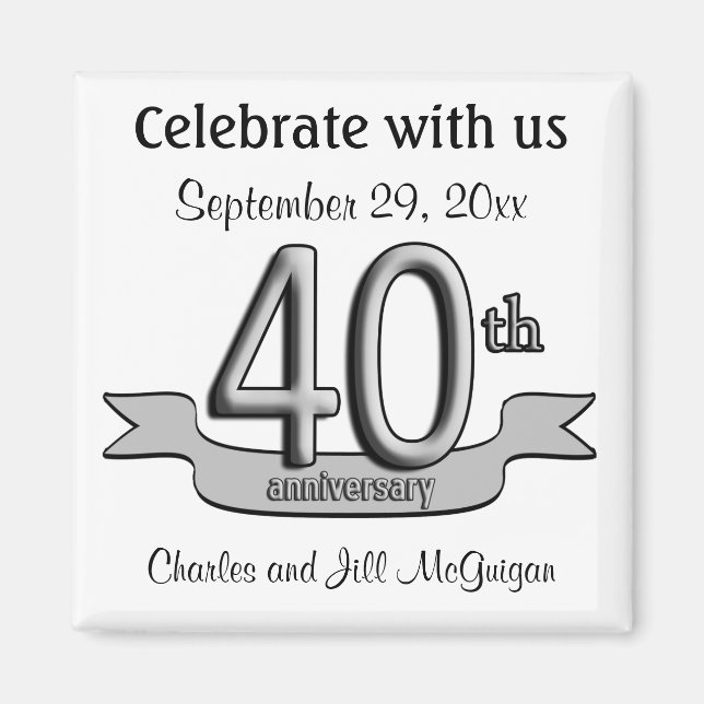 40th Anniversary Save The Date Party Favors Magnet (Front)
