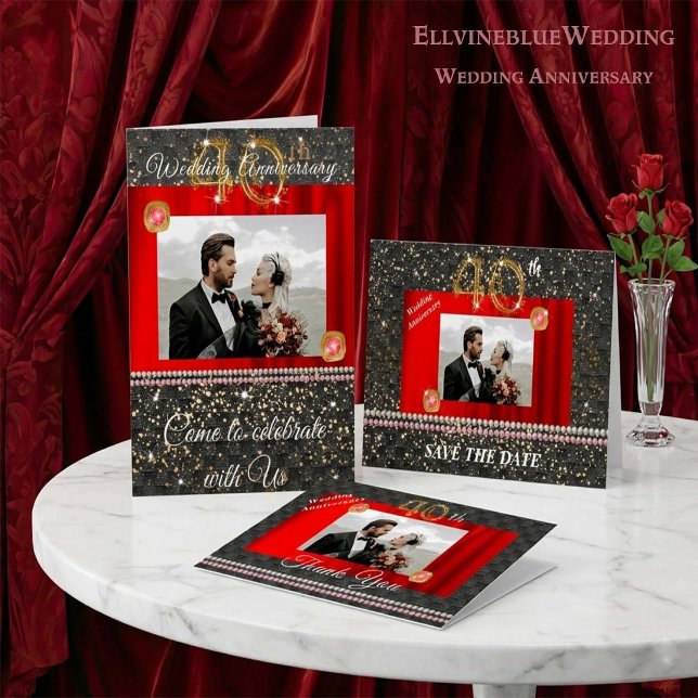 40th Anniversary Save the Date |Ruby Gem & Photo Invitation (Creator Uploaded)