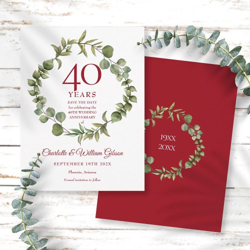40th Anniversary Save the Date Woodland Greenery  Postcard