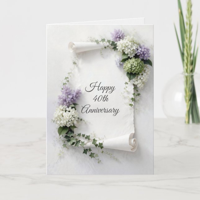 40th Anniversary Scroll Lilacs and Hydrangeas  Card (Front)