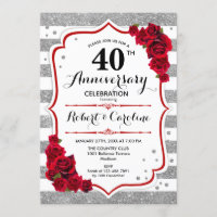 40th Anniversary - Silver White Red Roses
