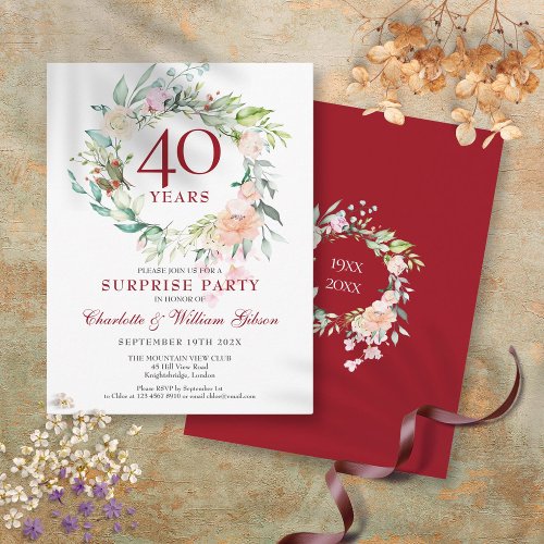 40th Anniversary Surprise Party Roses Garland Announcement Postcard