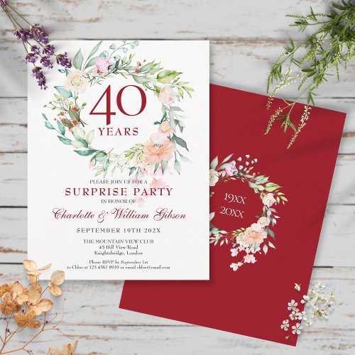 40th Anniversary Surprise Party Roses Garland Postcard