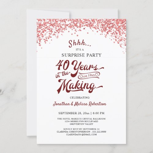 40th Anniversary Surprise Party Ruby Red Confetti Invitation