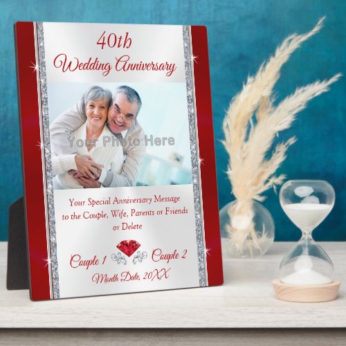 40th Anniversary Traditional Gift Photo Plaque