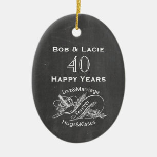 40th Anniversary Vintage Chalkboard Personalized Ceramic Ornament