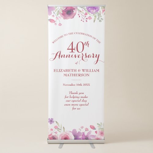 40th Anniversary Watercolour Roses Welcome Retractable Banner