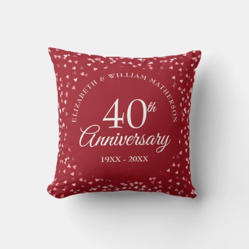 40th Anniversary Wedding Photo Confetti Ruby Throw Pillow