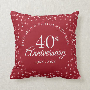 40th Anniversary Wedding Photo Confetti Ruby Throw Pillow