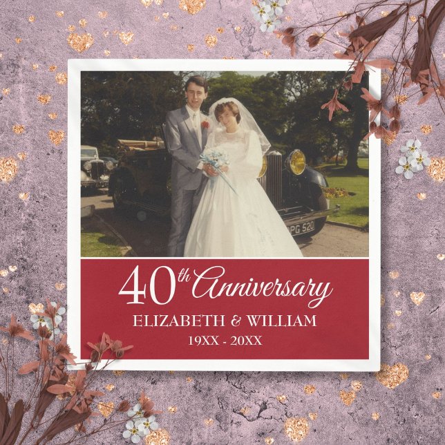 40th Anniversary Wedding Photo Elegant Ruby Napkins (40th Anniversary Wedding Photo Elegant Ruby Napkins)