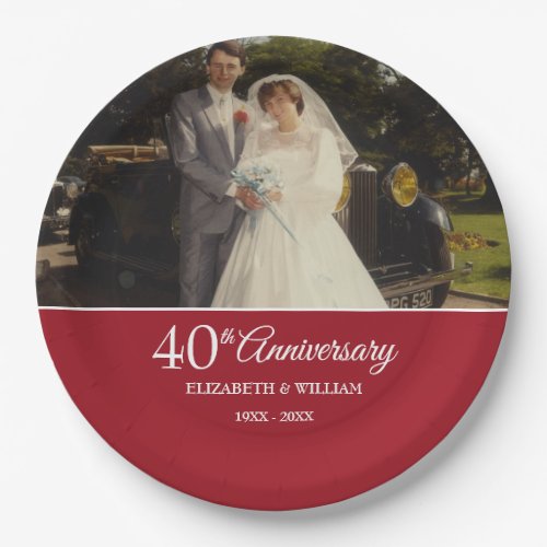 40th Anniversary Wedding Photo Ruby Paper Plates
