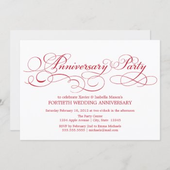 40th Anniversary | White/red Invitation by PinkMoonPaperie at Zazzle