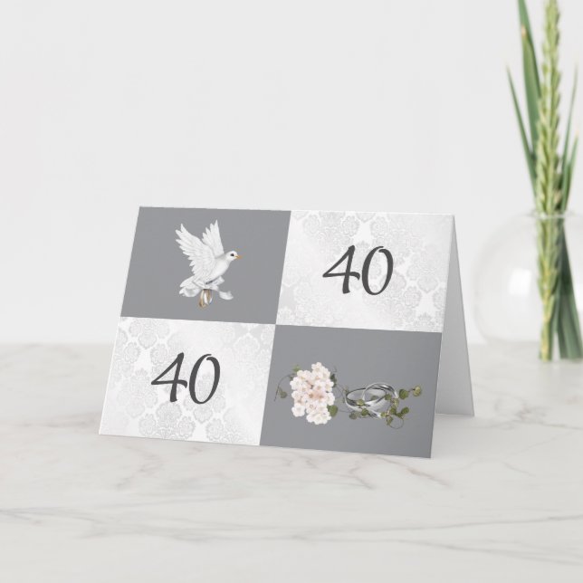 40th Anniversary With Dove and Rings Card (Front)